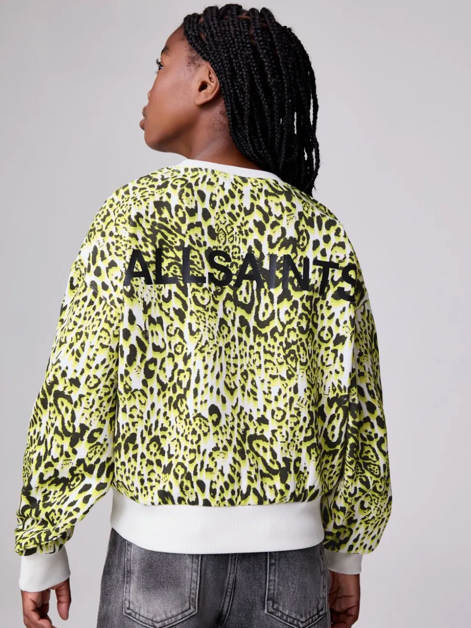 smALLSAINTS Yellow Leopard Oversized Rihan Baloon Sleeve Sweatshirt