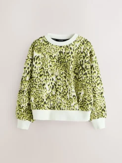 smALLSAINTS Yellow Leopard Oversized Rihan Baloon Sleeve Sweatshirt