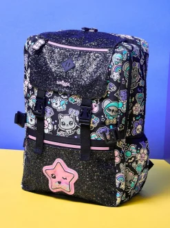 Smiggle Black Trailblazer Foldover Attach Backpack