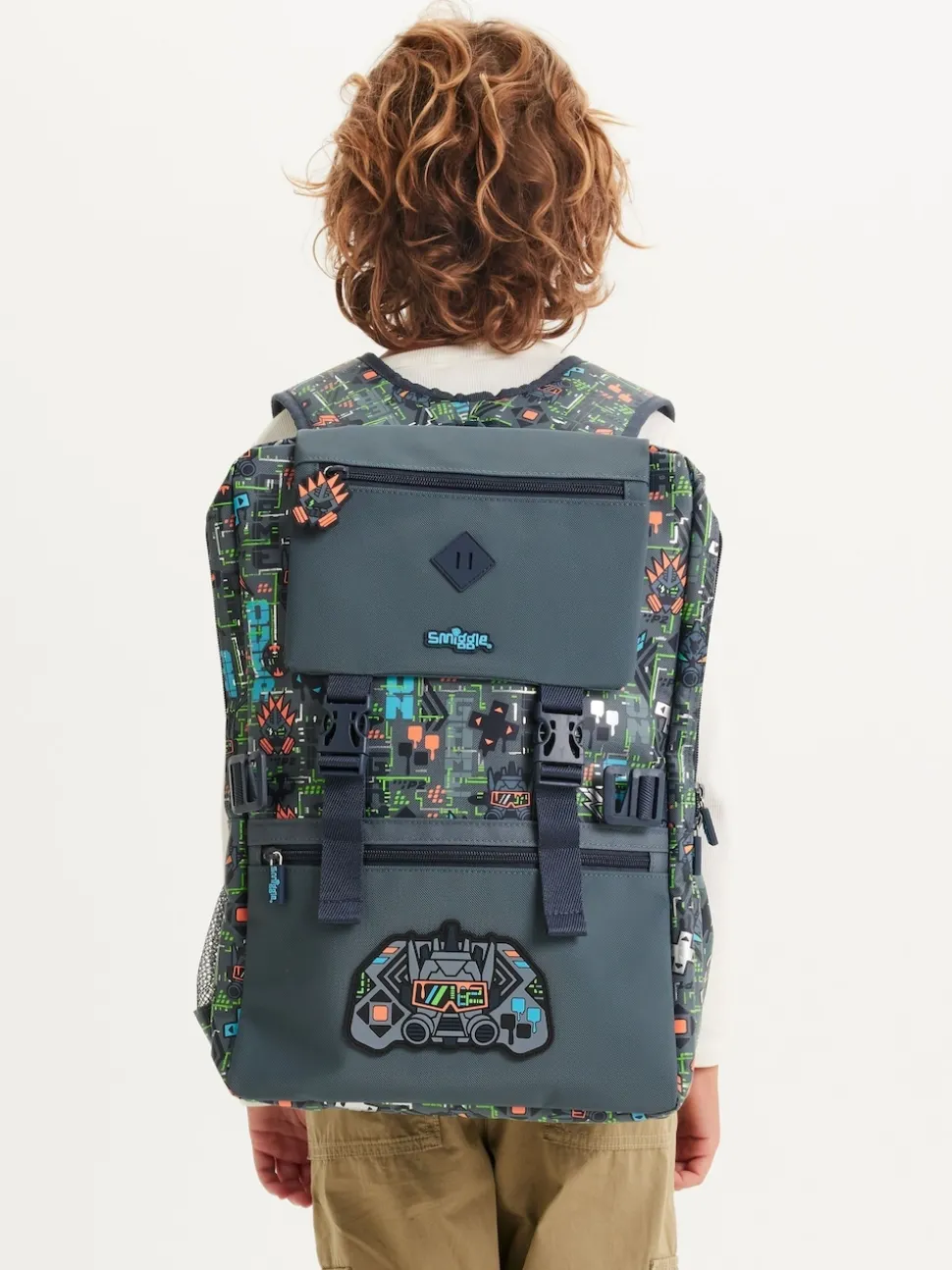 Smiggle Grey Trailblazer Foldover Attach Backpack