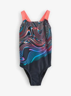 Speedo Black Digital Placement Powerback Swimsuit