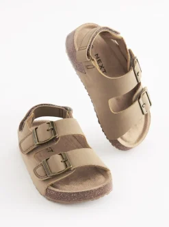 Stone Beige Standard Fit (F) Double Buckle Cushioned Footbed Sandals