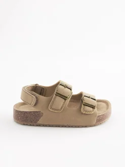 Stone Beige Standard Fit (F) Double Buckle Cushioned Footbed Sandals