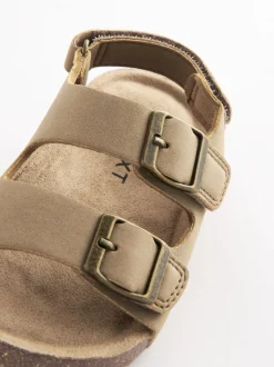 Stone Beige Standard Fit (F) Double Buckle Cushioned Footbed Sandals