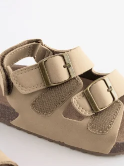 Stone Beige Standard Fit (F) Double Buckle Cushioned Footbed Sandals
