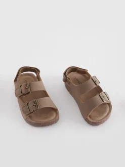 Stone Beige Wide Fit (G) Double Buckle Cushioned Footbed Sandals