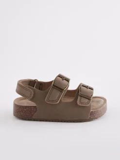 Stone Beige Wide Fit (G) Double Buckle Cushioned Footbed Sandals