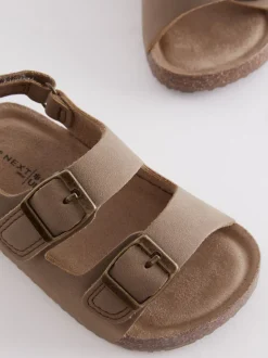 Stone Beige Wide Fit (G) Double Buckle Cushioned Footbed Sandals