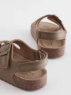Stone Beige Wide Fit (G) Double Buckle Cushioned Footbed Sandals