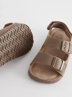 Stone Beige Wide Fit (G) Double Buckle Cushioned Footbed Sandals