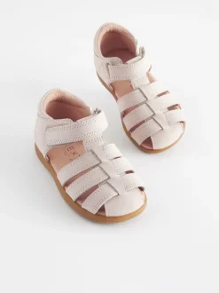 Stone Wide Fit (G) Baby Touch Fastening Leather First Walker Sandals