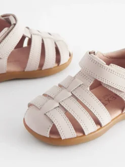 Stone Wide Fit (G) Baby Touch Fastening Leather First Walker Sandals