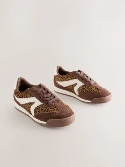 Suede Leopard Print Lace Up Trainers