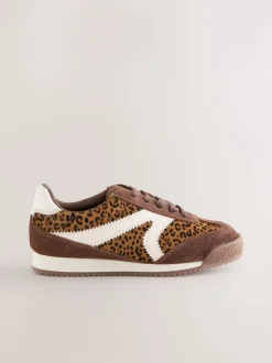 Suede Leopard Print Lace Up Trainers