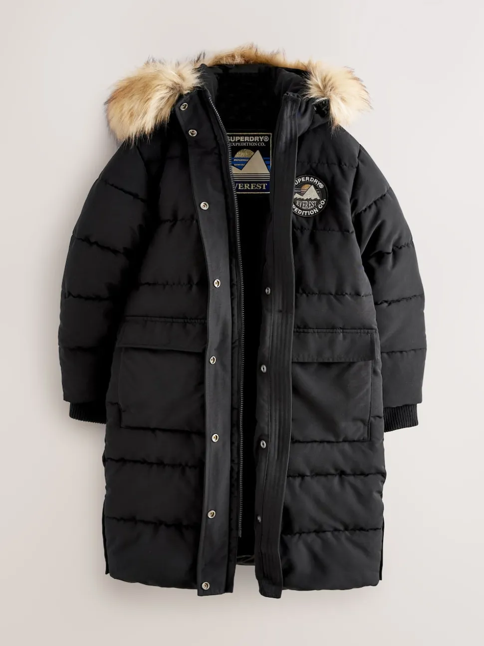 Superdry Black Everest Longline Puffer Coat