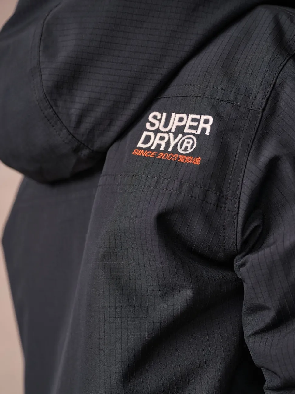 Superdry Black Fleece Lined Ripstop Coat