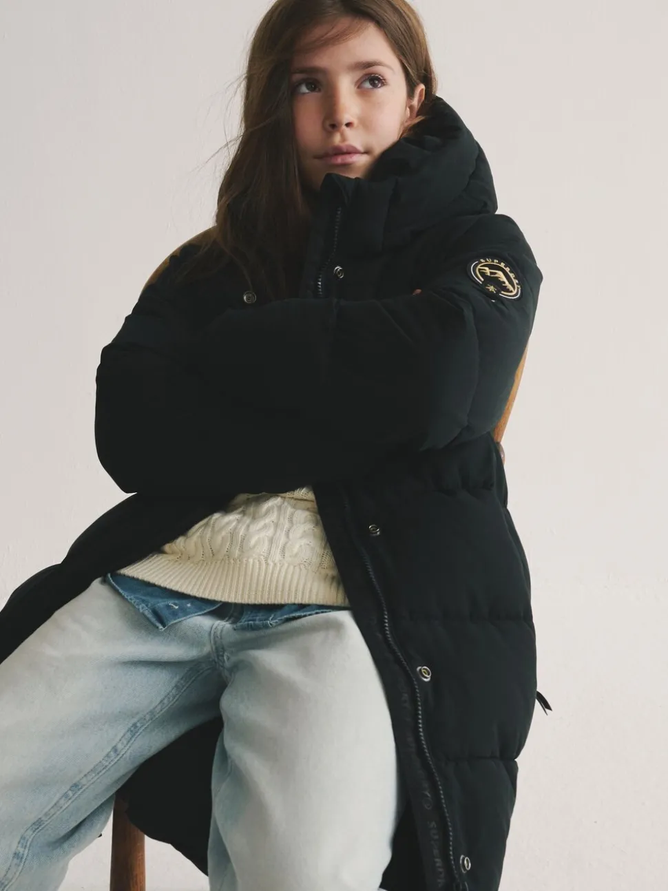 Superdry Black Longline Puffer Coat