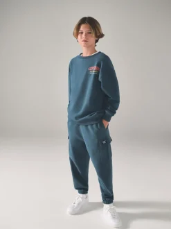 Superdry Blue Red Sweat Top & Shorts Set