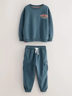 Superdry Blue Red Sweat Top & Shorts Set