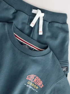 Superdry Blue Red Sweat Top & Shorts Set