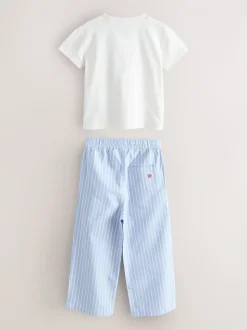 Superdry Blue/White T-Shirt and Stripe Trouser Set