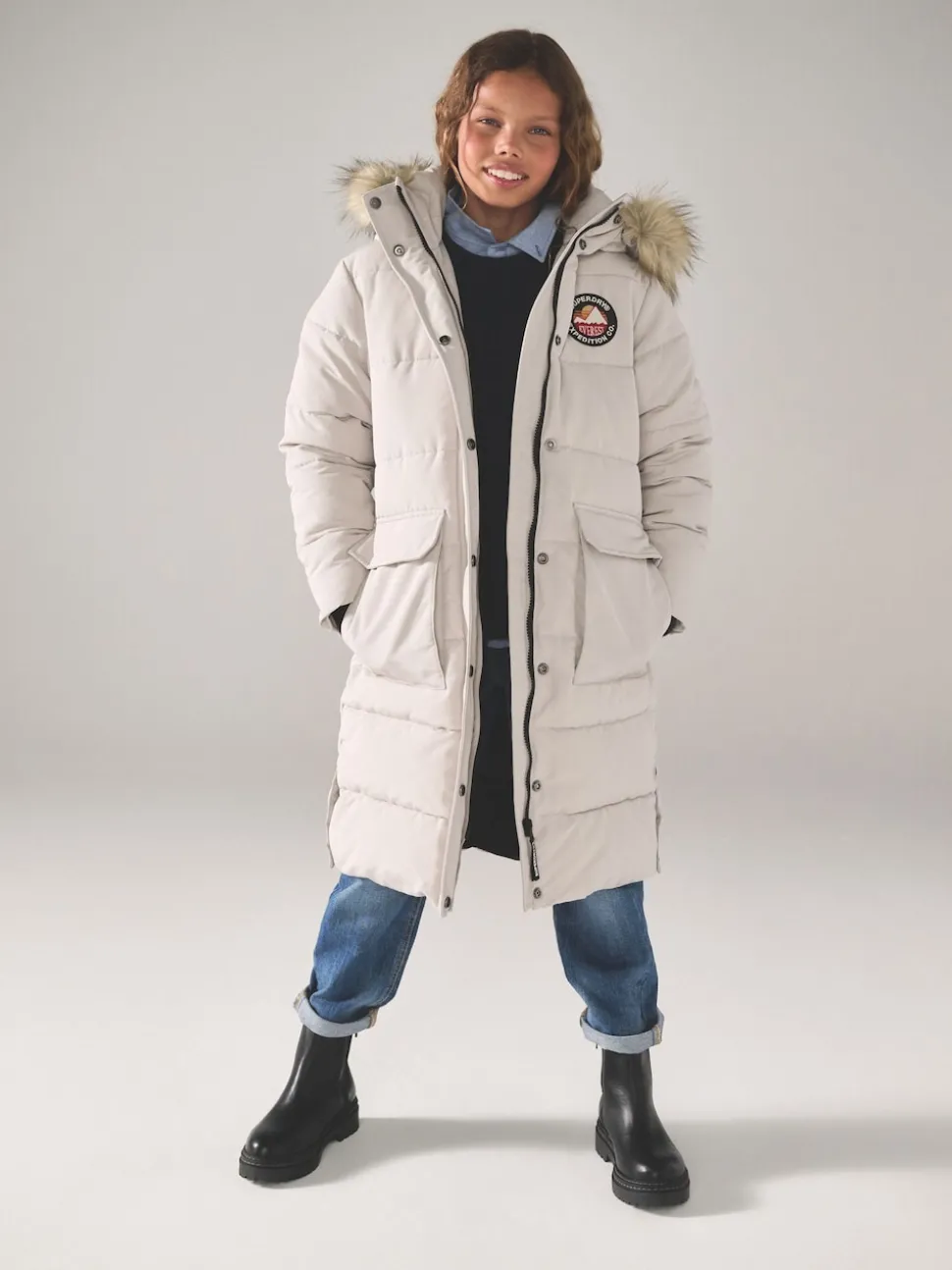 Superdry Cream Everest Longline Puffer Coat