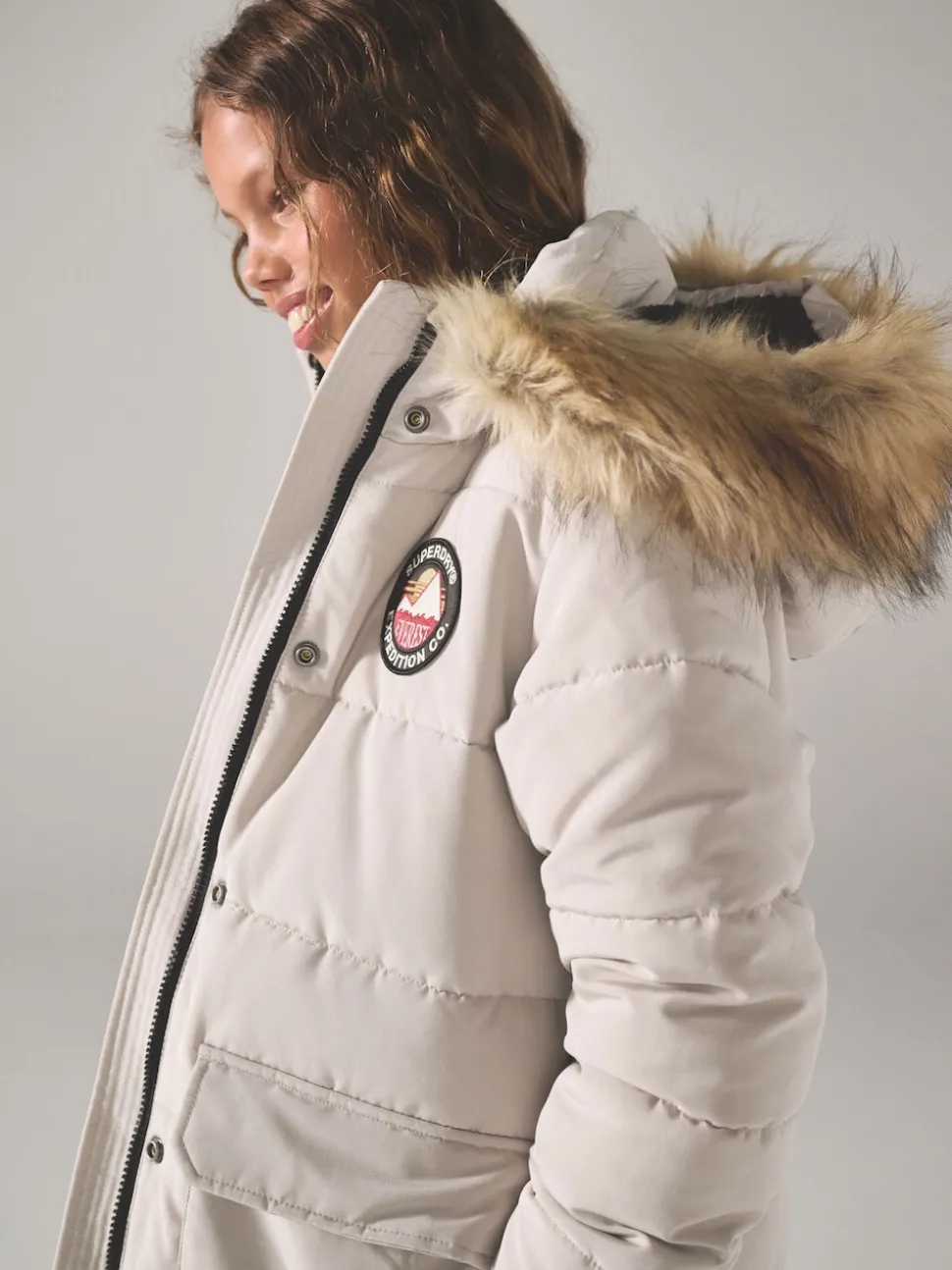 Superdry Cream Everest Longline Puffer Coat