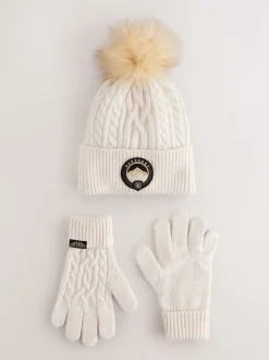 Superdry Cream Pom Hat and Gloves Set
