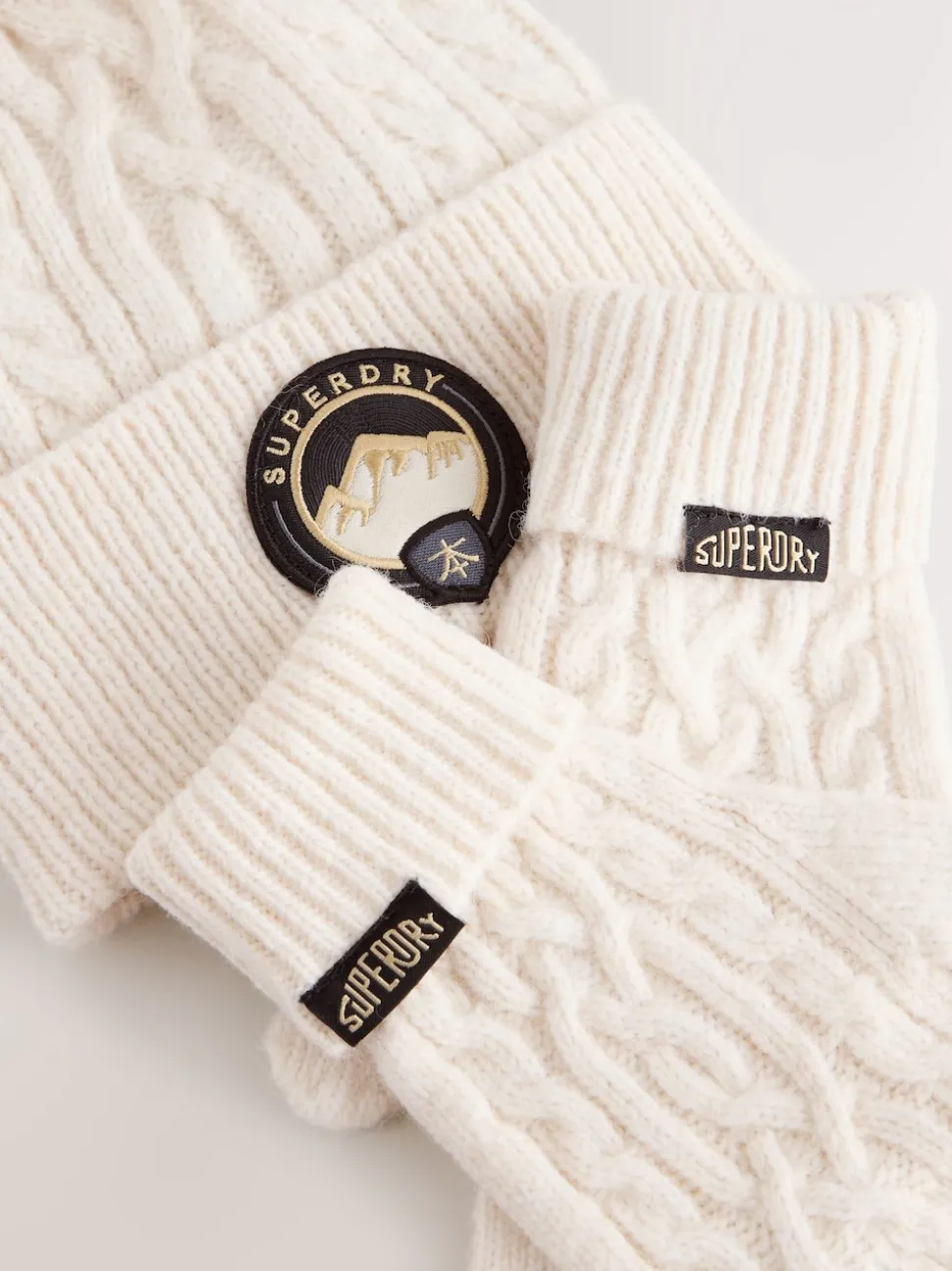 Superdry Cream Pom Hat and Gloves Set