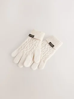 Superdry Cream Pom Hat and Gloves Set