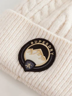 Superdry Cream Pom Hat and Gloves Set