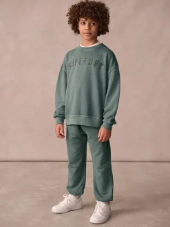 Superdry Dark Green Sweat Top & Shorts Set