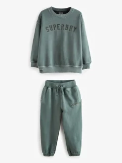 Superdry Dark Green Sweat Top & Shorts Set