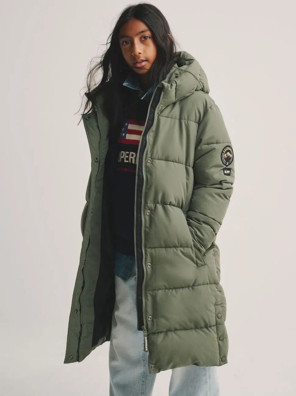 Superdry Green Longline Puffer Coat