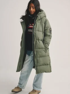 Superdry Green Longline Puffer Coat