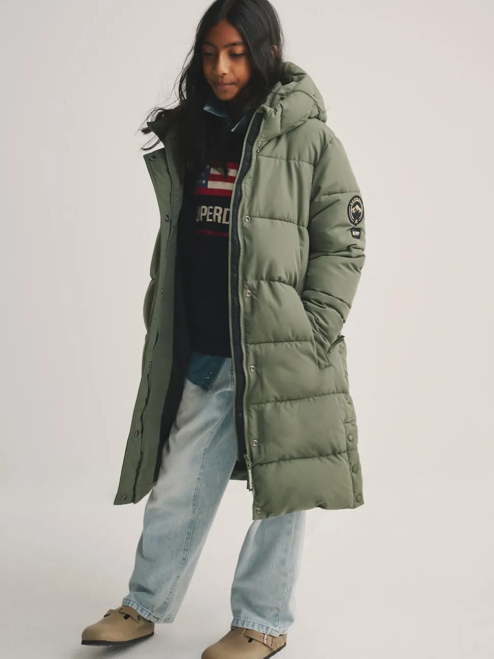 Superdry Green Longline Puffer Coat