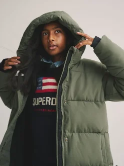 Superdry Green Longline Puffer Coat