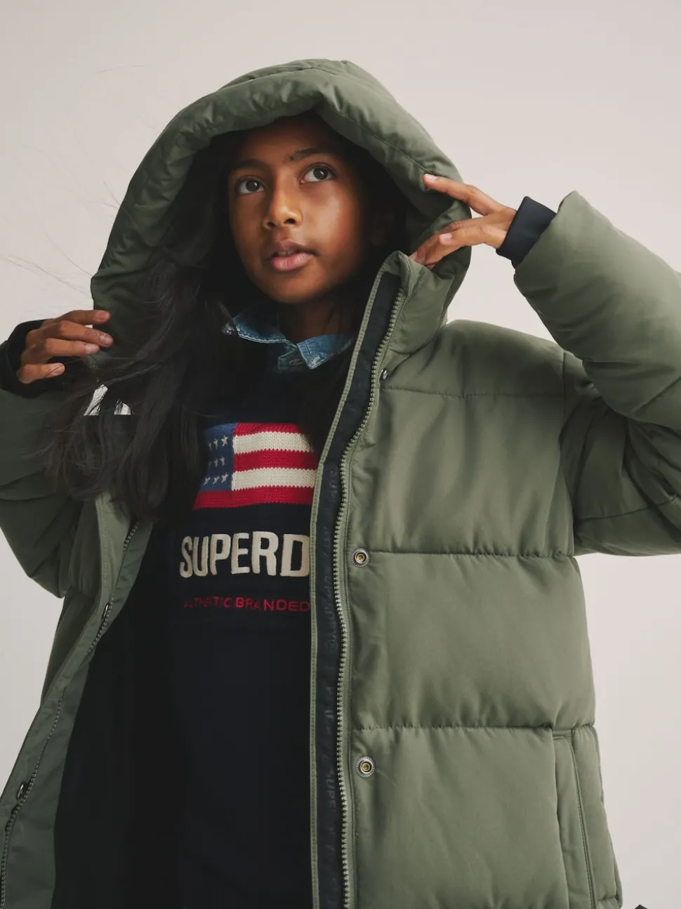 Superdry Green Longline Puffer Coat