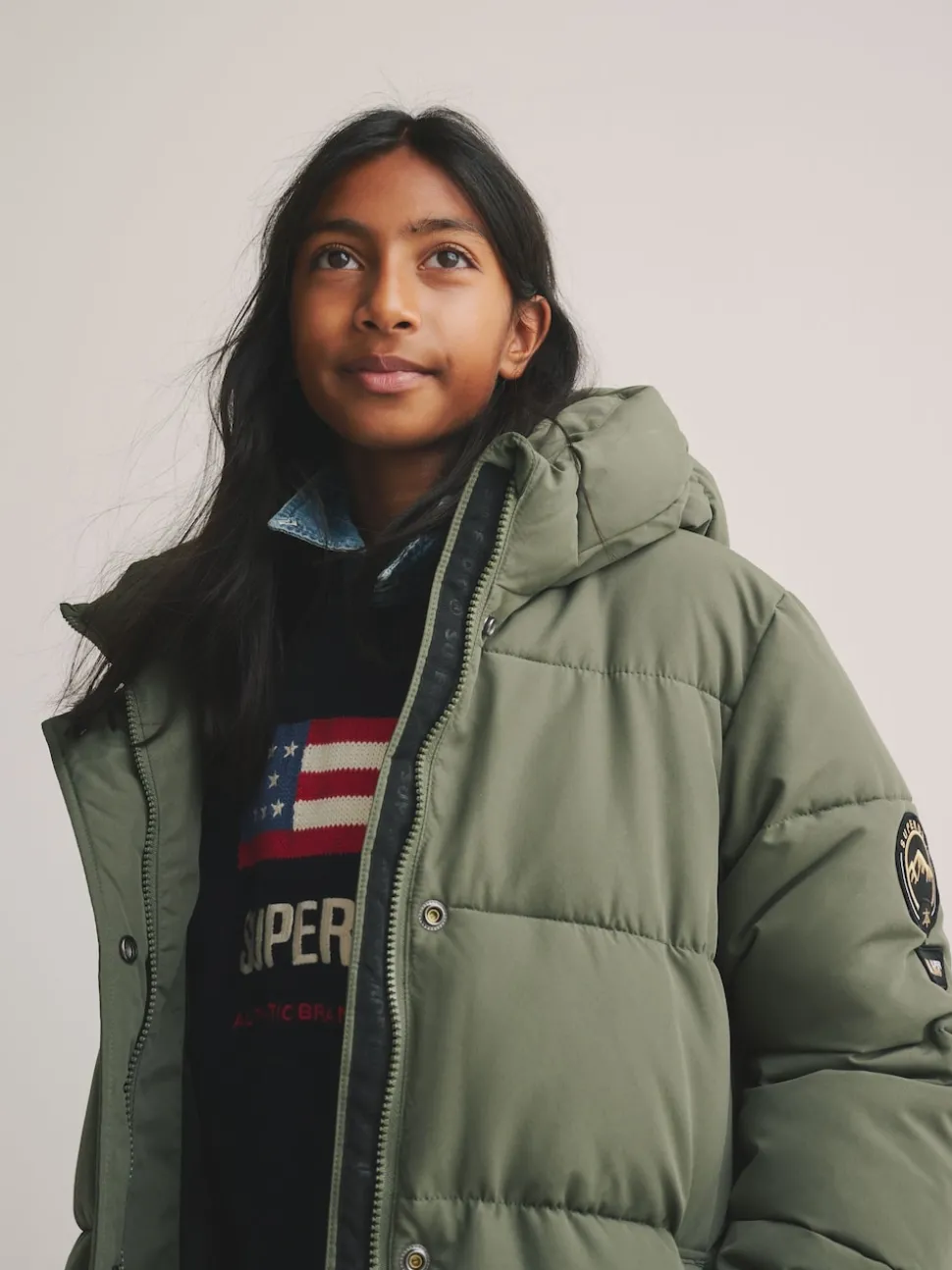 Superdry Green Longline Puffer Coat