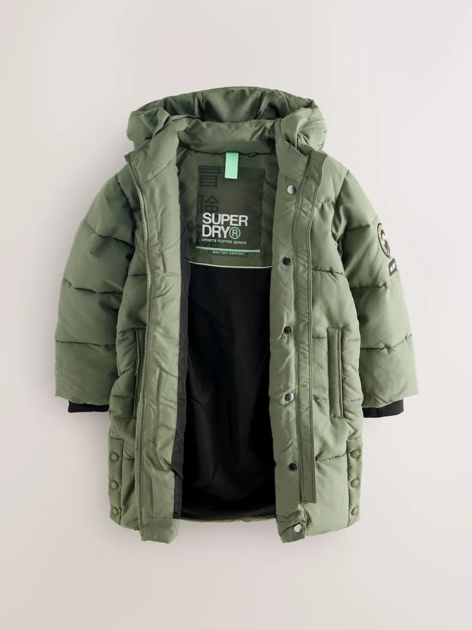 Superdry Green Longline Puffer Coat