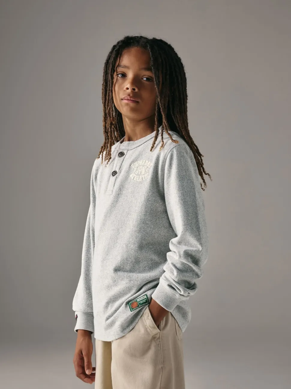 Superdry Grey Long Sleeve Henley T-Shirt