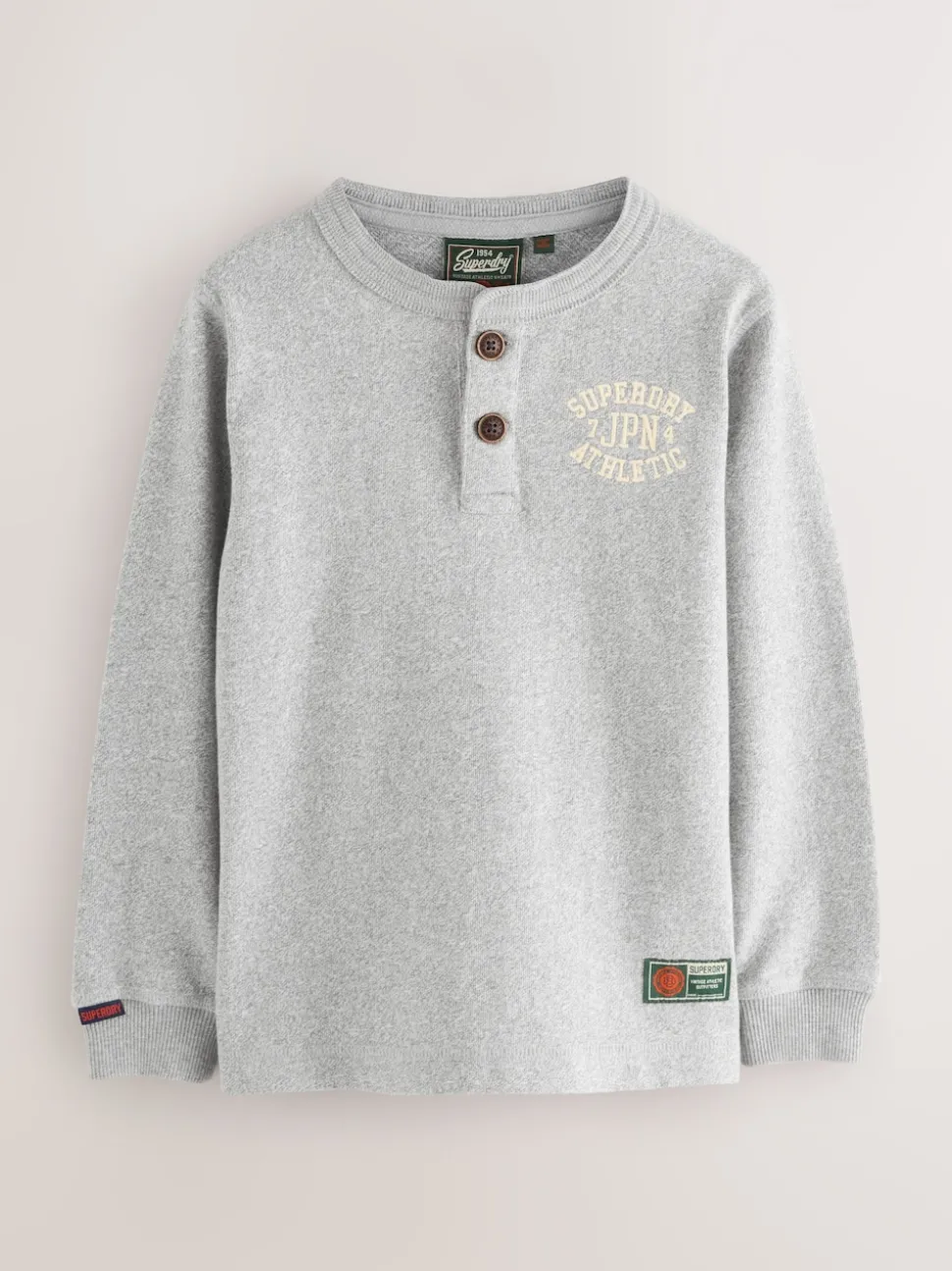 Superdry Grey Long Sleeve Henley T-Shirt