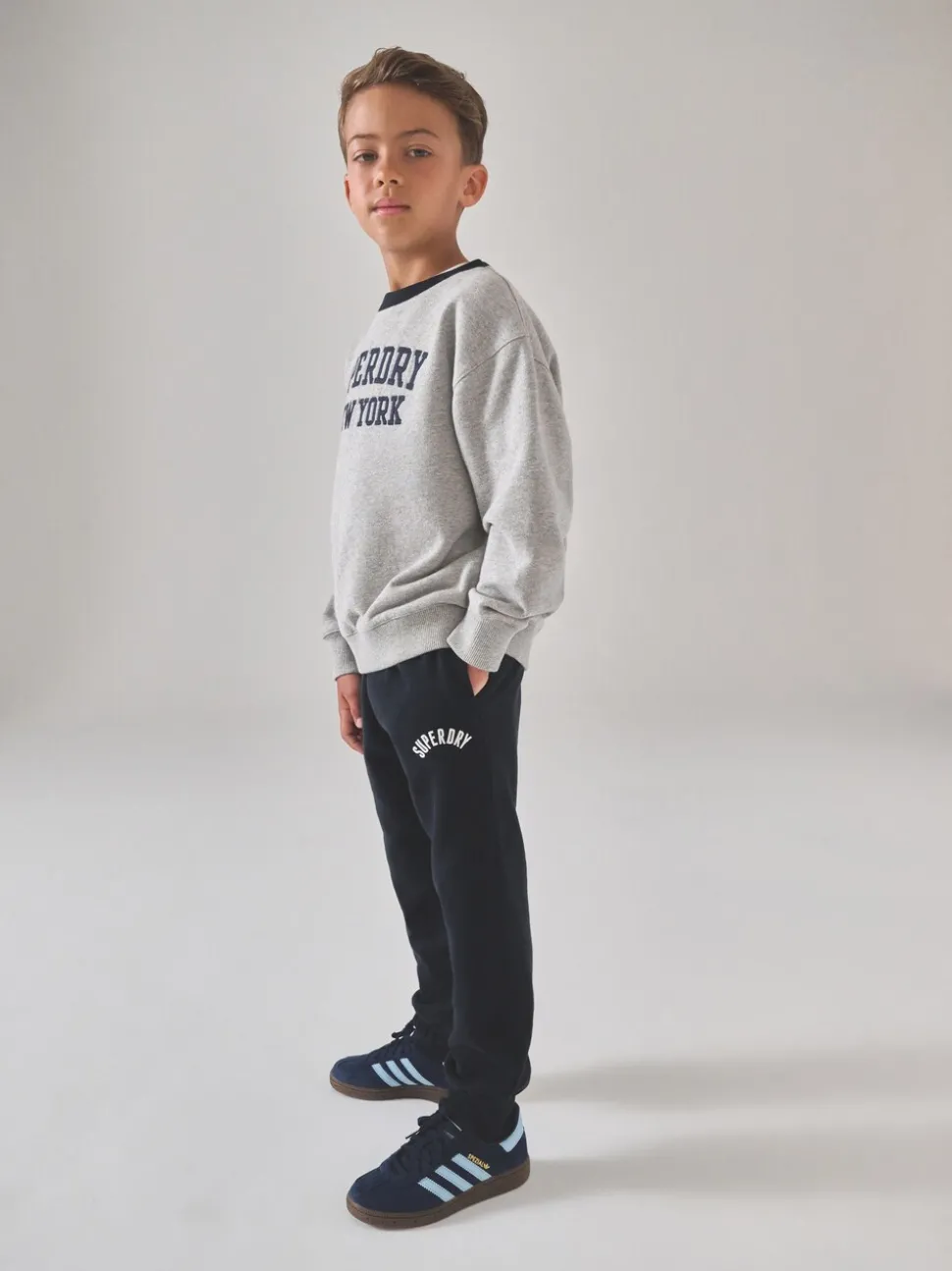 Superdry Grey/Navy Sweat Top & Shorts Set
