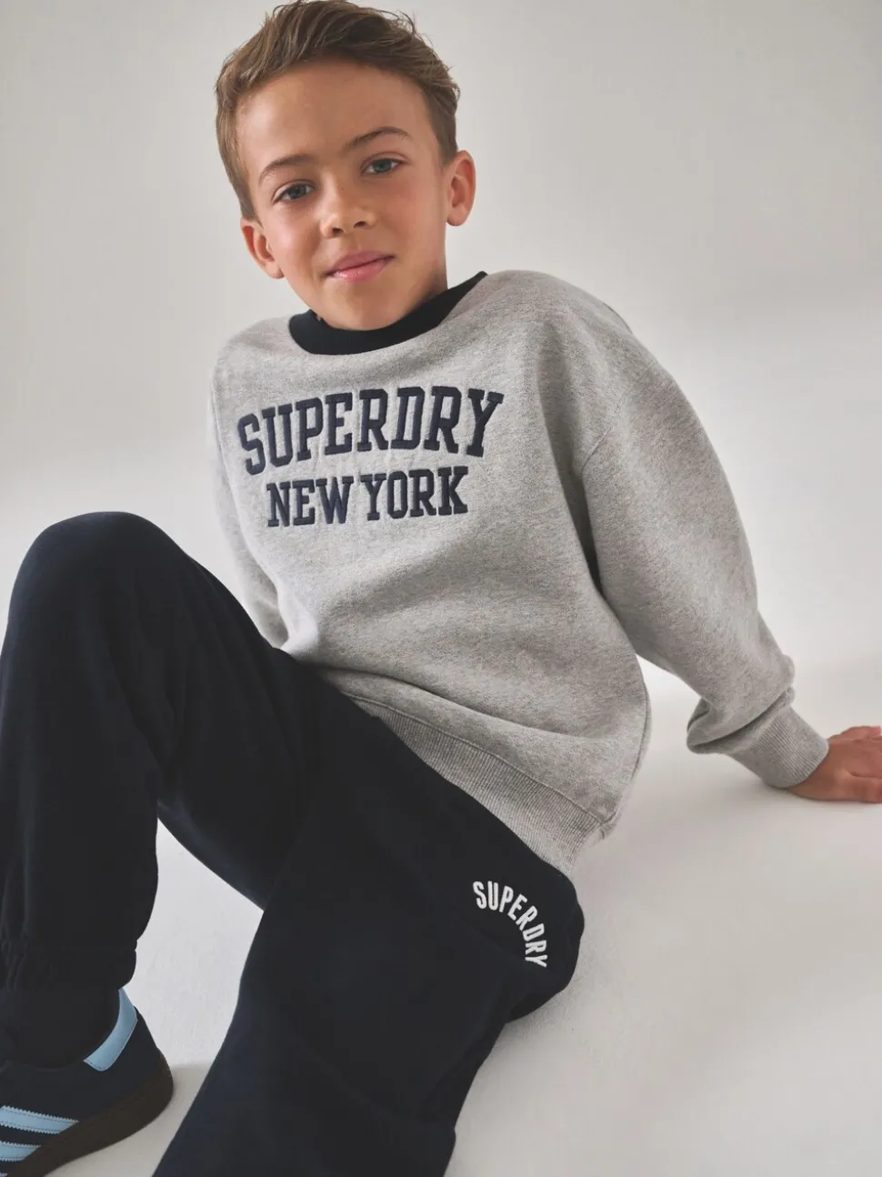 Superdry Grey/Navy Sweat Top & Shorts Set