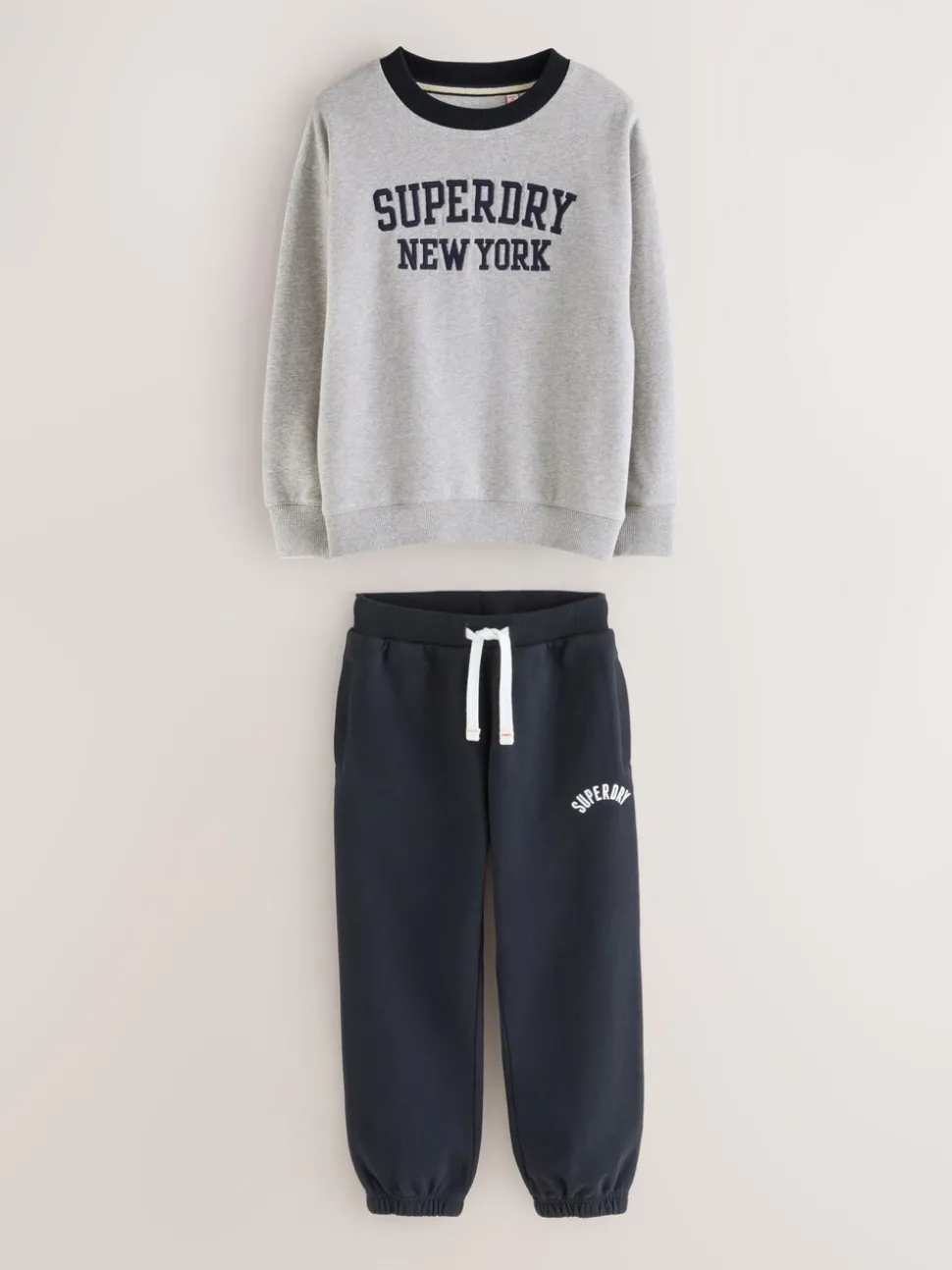 Superdry Grey/Navy Sweat Top & Shorts Set