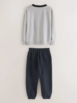 Superdry Grey/Navy Sweat Top & Shorts Set