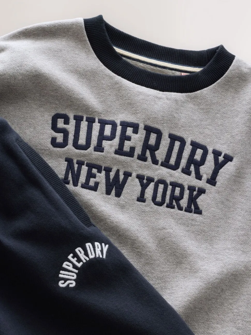 Superdry Grey/Navy Sweat Top & Shorts Set