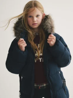 Superdry Navy Belted Puffer Coat