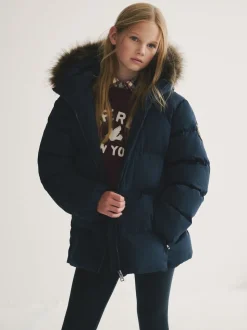 Superdry Navy Belted Puffer Coat