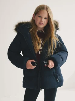 Superdry Navy Belted Puffer Coat